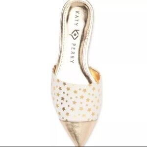 Women's Katy Perry Black Gold Celestial Star Print Pointed Toe Flats sz 10